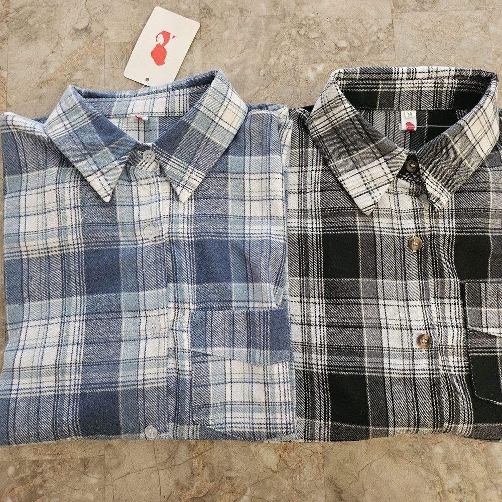 Plaid Button-Down Women's Shirts - Blue and Black